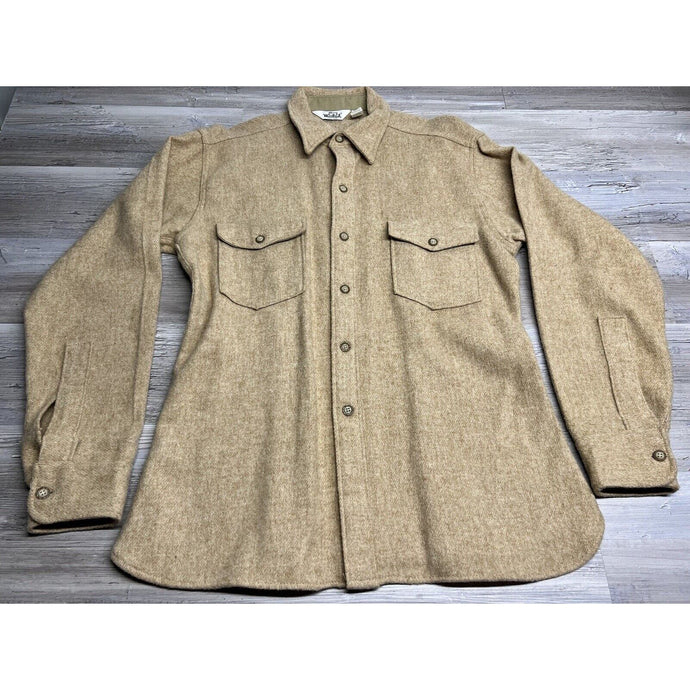 Vtg Woolrich Men's Shacket Button Up Shirt Jacket Wool Blend Oatmeal USA Made XL
