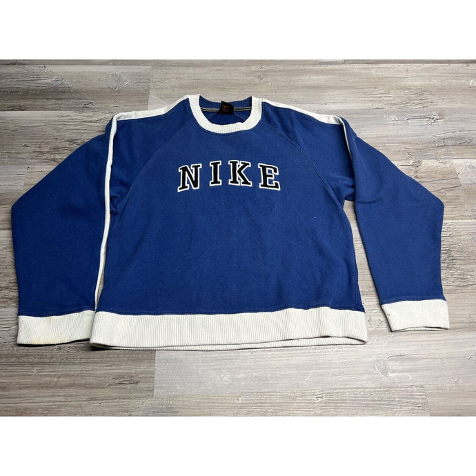 Vtg 90s Blue Nike Sweatshirt Boxy Embroidered Spell Out Ribbed Crewneck Small