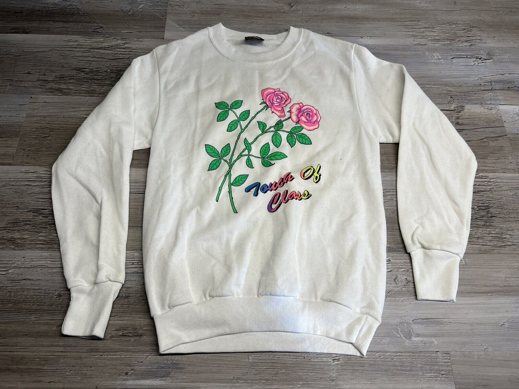 Vintage Harley-Davidson Sweatshirt 'A Touch of Class', Rose Graphic - White - Size S - Made in USA