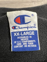 Load image into Gallery viewer, Vintage Champion Crewneck Sweatshirt - Black, Faded, Thrashed, Embroidered Logo - Size 2XL