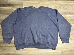 Vintage Blank Raglan Crewneck Sweatshirt - Blue, Faded, Distressed - Size XL - Made in USA