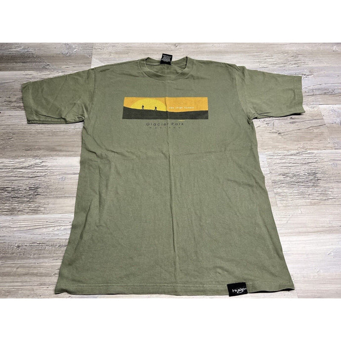 Vintage Sun Faded Graphic T-Shirt Montana Mountain Hiking Sunset Glacier Park M