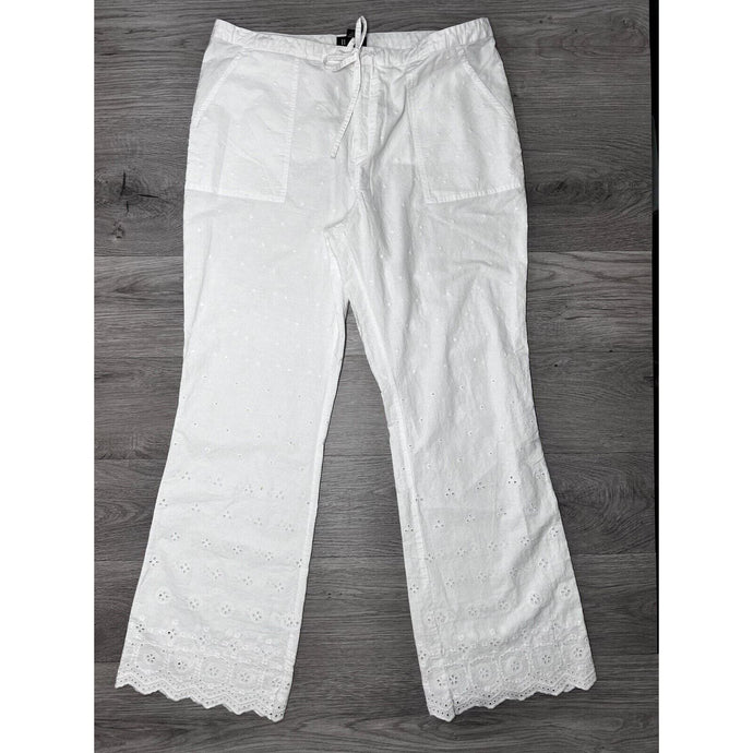 Womens Dressy Casual White Pants Boho Chic Beach Hippie Flare Leg Cotton Size M