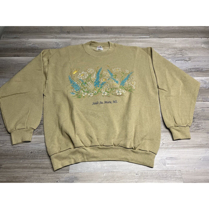 Vtg Faded Oversized Sweatshirt Floral Michigan Made in USA Tonal Cottagecore XL