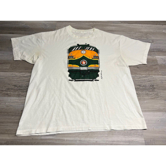 Vintage 90s Choo Choo Train T-Shirt Paul Adams Art Single Stitch Mens Size 2XL
