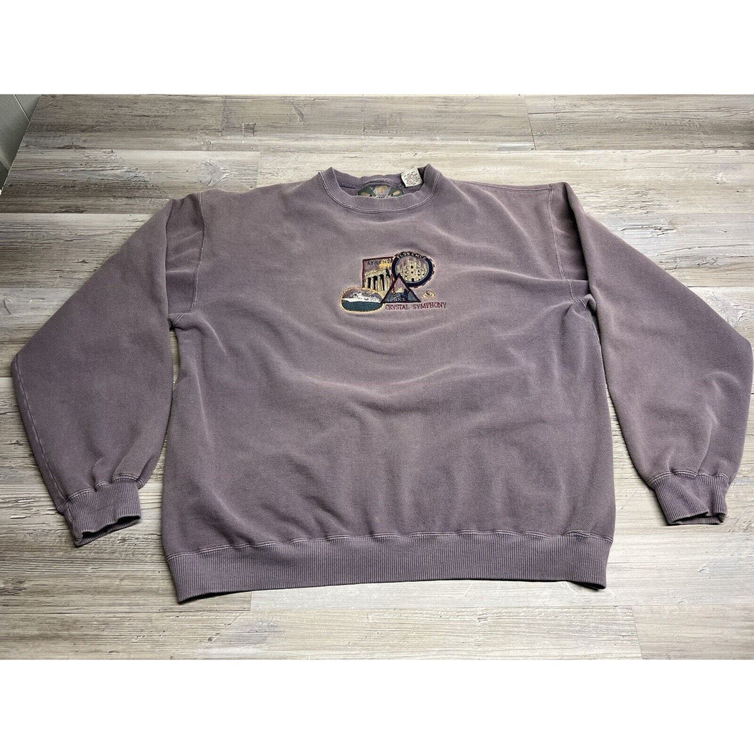 Vtg Souvenir Sweatshirt Tonal Faded Oversized Gray Purple Pique Venice Athens XL