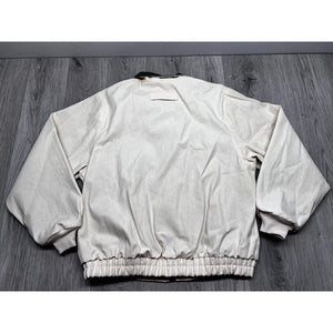 Vtg Members Jacket Bomber Full Zip Made in USA Snap Button Off White Canvas Sz L