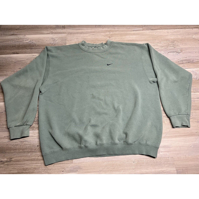 NIKE Swoosh Sweatshirt XL Y2K Crewneck Blank Faded Tonal Green Streetwear Skater