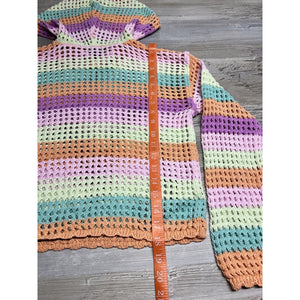 Rainbow Crochet Top Boho Cropped Hoodie Festival Beach Soft Pastel M (Girls XL)