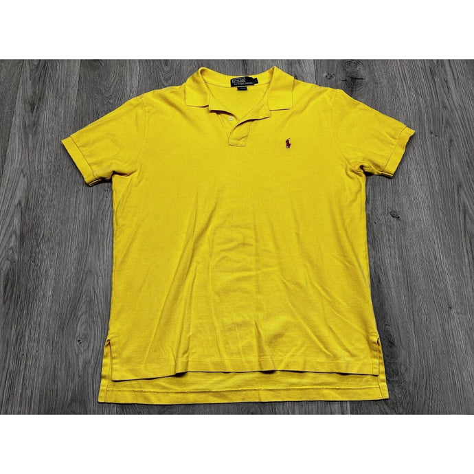 Vintage Ralph Lauren Polo Shirt Preppy Collared Pique Knit Pastel Yellow Size L
