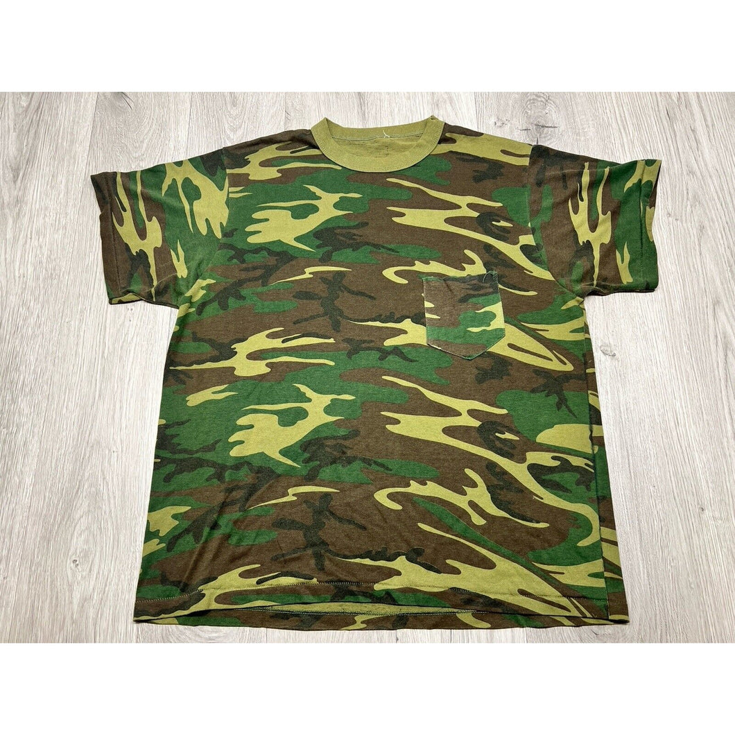 Vintage Camo Oversized Pocket T-Shirt Single Stitch Faded Punk Grunge Skater 2XL