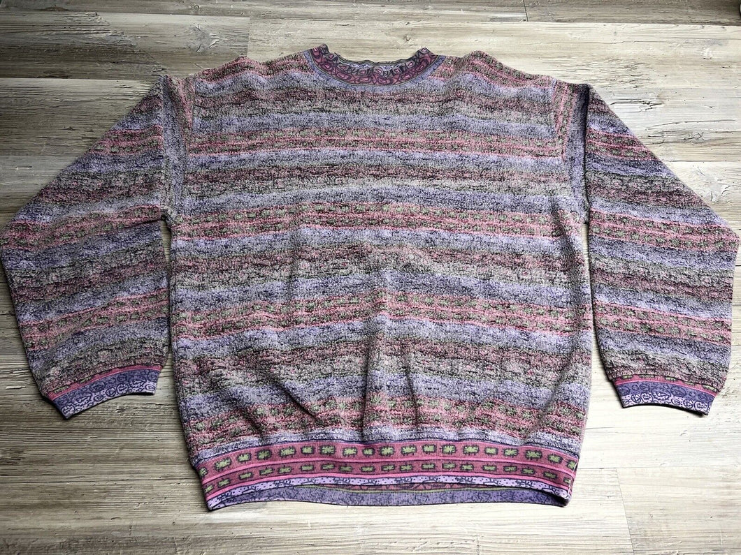 Vintage 90s Saturdays Aztec Pattern Crewneck Sweatshirt - Pink-Purple - Size XL