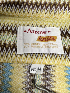 Vintage Arrow Button-Up Shirt – Multicolor, Striped, Zig Zag Pattern -  Size 16.5–34