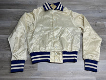 Load image into Gallery viewer, Vintage 60s Satin Varsity Bomber Jacket &#39;66 Vette Heavy Metal – Ivory - Size XS – Made in USA