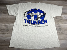 Load image into Gallery viewer, Vintage Y2K Mopar Thunder at Eldora Speedway Drag Racing T-Shirt – Heather Gray – Size XL
