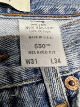 Load image into Gallery viewer, Vintage 90s Men’s Levi’s 550 Jeans – Stonewash, Relaxed Fit, Thrashed - Size 31x34 – Made in USA